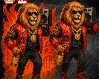 Hip Hop Lion Clipart, Urban Street Graffiti Lion, T-Shirt Design, 300 Dpi, Sublimation Print, Clip Art, PNG, Dtf, UV Print, Graffiti Art