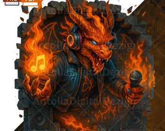 Flame Rap Dragon Png, Fire-Spitting DJ Dragon PNG, Urban Fantasy Graffiti Art, Sublimation T-Shirt Design, 300 Dpi, Clip Art, Dtf, UV Print