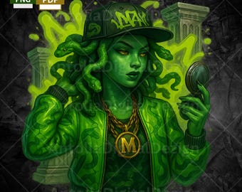 Modern Medusa Clipart, Urban Medusa PNG, Graffiti Streetwear Mythical T-Shirt Design, 300 Dpi, Sublimation Print, Clip Art, Dtf, UV Print