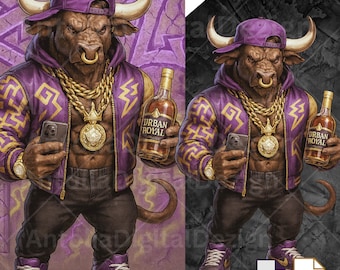 Urban Minotaur Clipart, Streetwear Greek Myth, T-Shirt Design, 300 Dpi, Sublimation Print, Clip Art,  PNG, Dtf, UV Print, Minotaur PNG