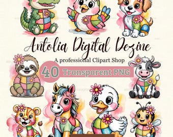 Patchwork Animal Clipart Bundle 40 PNG, Stitched Quilt Animals Clipart, Sublimation, DTF