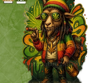 Rasta Goat 420 Digital Art | Puff Brew Reggae Streetwear PNG | Sublimation Design