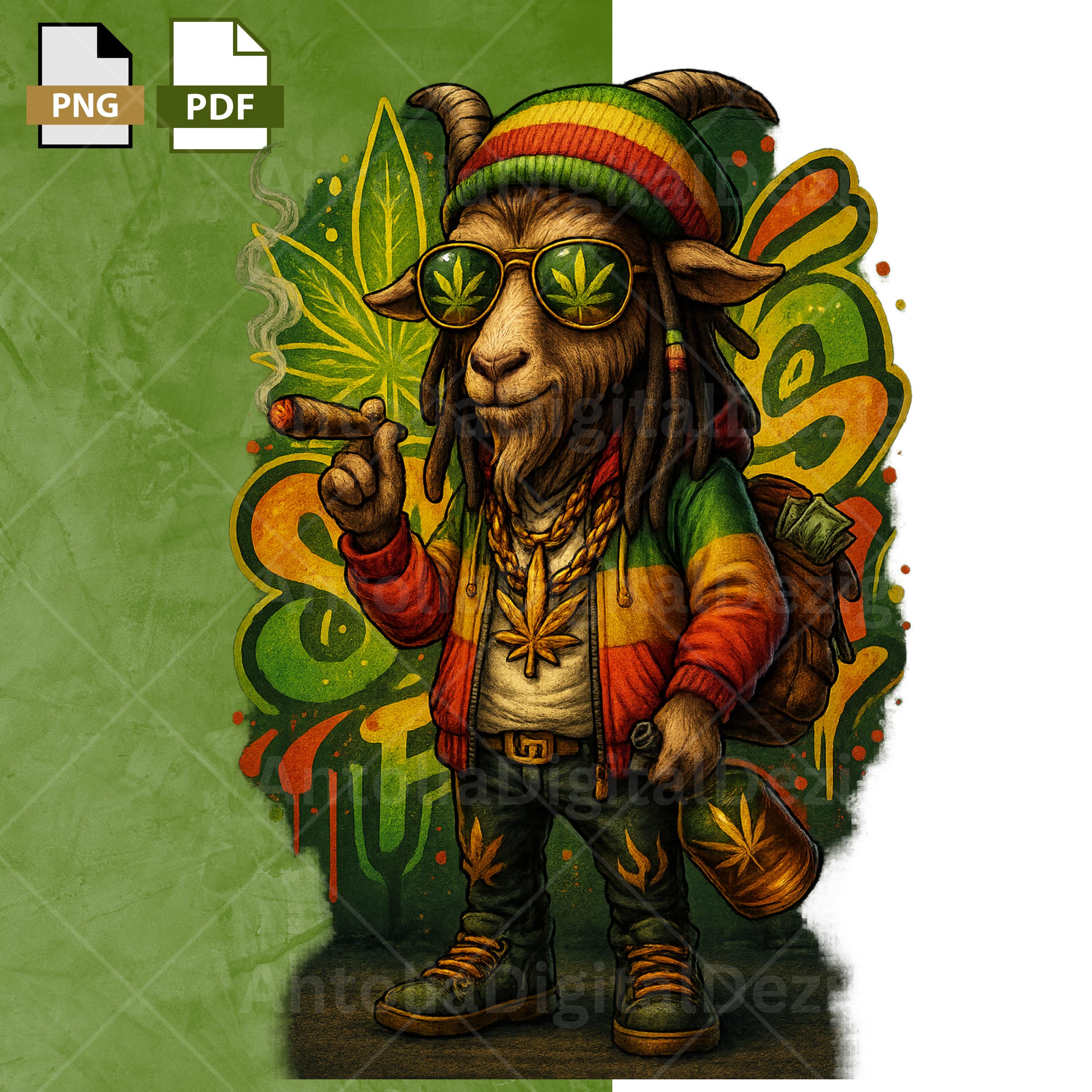 Rasta Goat 420 Digital Art | Puff Brew Reggae Streetwear PNG