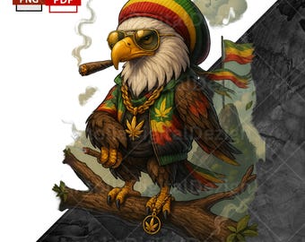 Rasta Eagle 420 Digital Art | Puff Brew Reggae Streetwear PNG | Sublimation Design