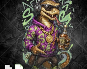 Graffiti Snake Clipart, Hip Hop Snake PNG, Cool Reptile in Streetwear, Sublimation Printable T-Shirt, 300 Dpi, Clip Art, PNG, Dtf, UV Prints