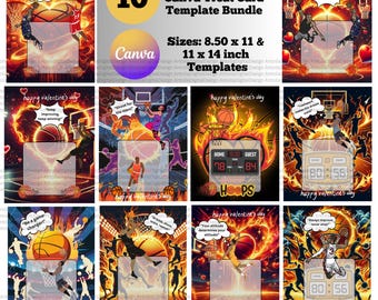 Basketball Valentine's Day Jumbo Treat Card Template, 8.5 x 11 and 11 x 14, Sports Valentine's Day Treat Card with Inspirational Quotes