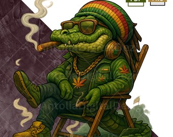 Rasta Crocodile 420 Digital Art | Puff Brew Reggae Streetwear PNG | Sublimation Design