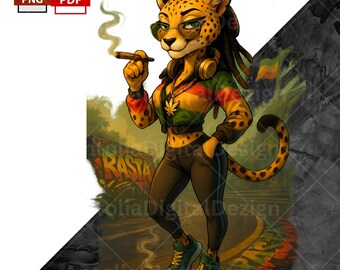 Rasta Cheetah 420 Digital Art | Puff Brew Reggae Streetwear PNG | Sublimation Design