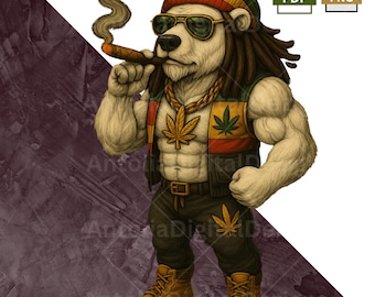 Polar Bear 420 Digital Art | Puff Brew Reggae Streetwear PNG | Sublimation Design