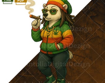 Rasta Female Polar Bear 420 Digital Art | Puff Brew Reggae Streetwear PNG | Sublimation Design