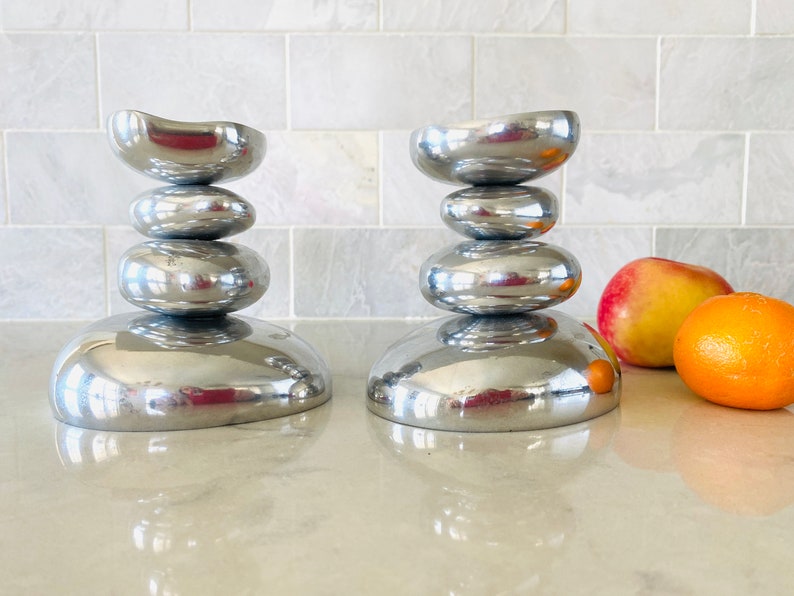 Vintage Michael Aram River Rock Candlestick Holders, Pebble Rocks