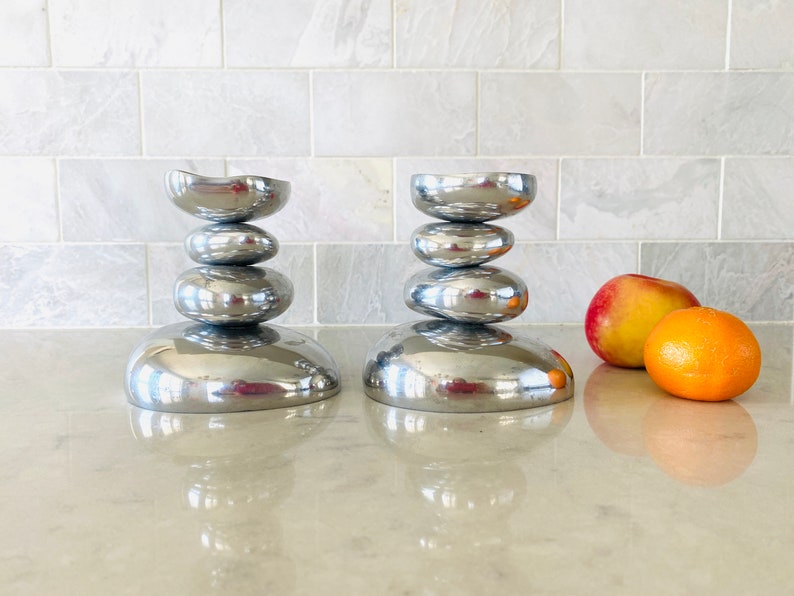 Vintage Michael Aram River Rock Candlestick Holders, Pebble Rocks