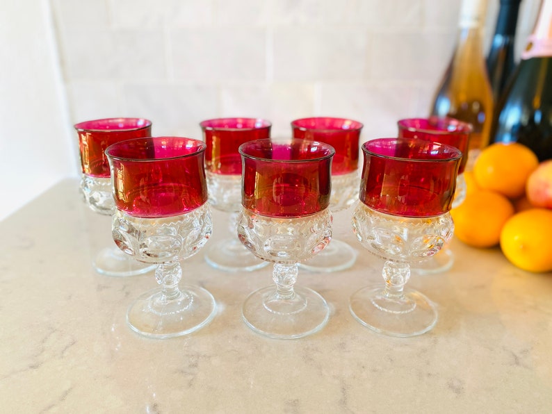 8 Ruby Pink Red Wine Glasses Rose Pink Red Color Etsy