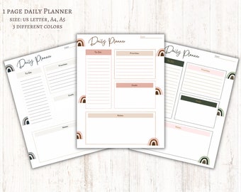 Daily Planner Printable, Daily To Do List, Canva Template, Boho planner, Rainbow Planner