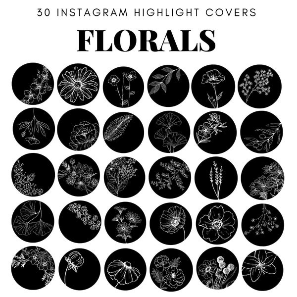 Floral Instagram Highlight Covers Black and White | Botanical | Minimalist | Neutral | Icons | Boho