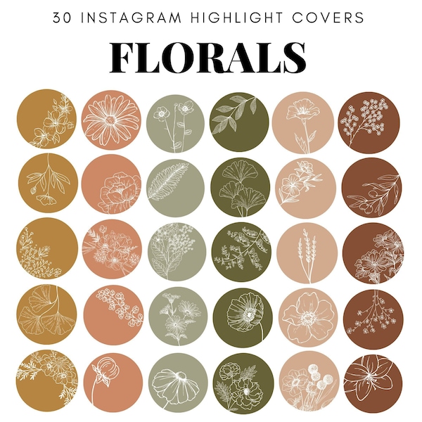 Floral Instagram Highlight Covers Earth Tones | Botanical | Minimalist | Neutral | Icons | Boho