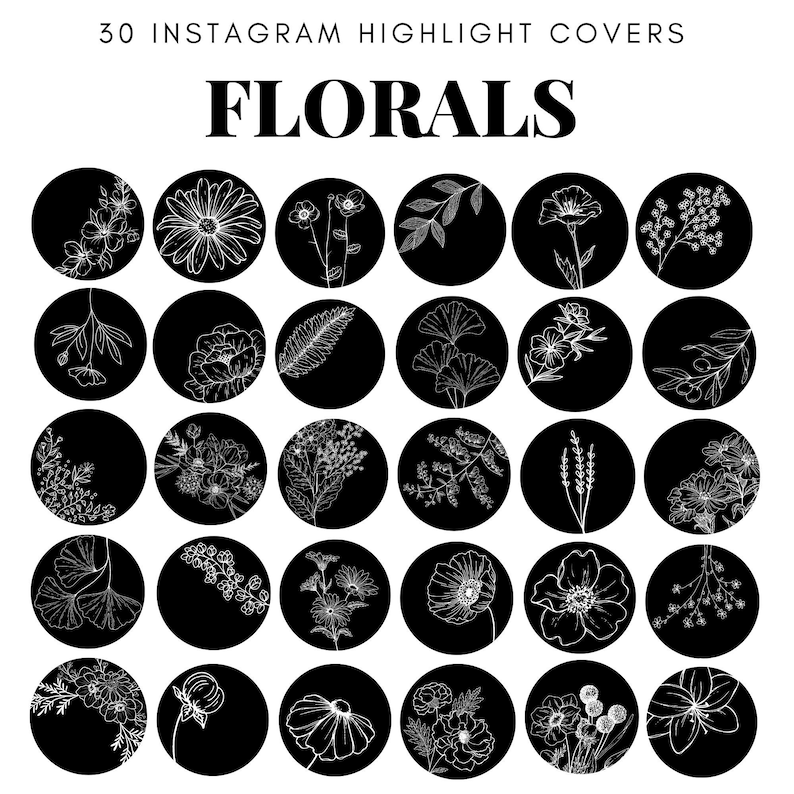 Floral Instagram Highlight Covers Black and White Botanical Minimalist