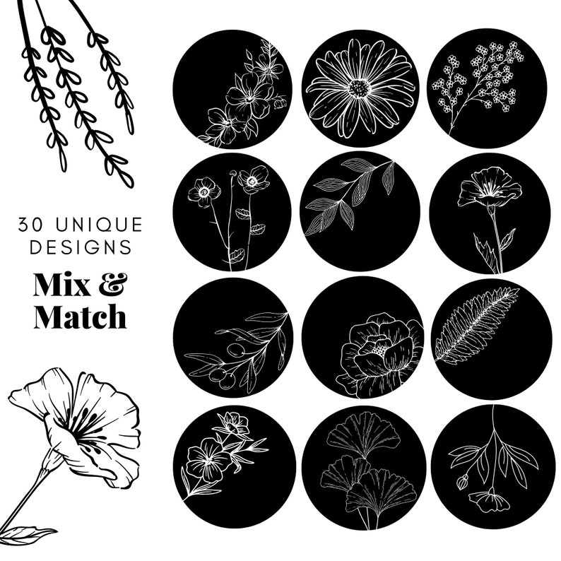 Floral Instagram Highlight Covers Black and White Botanical Minimalist
