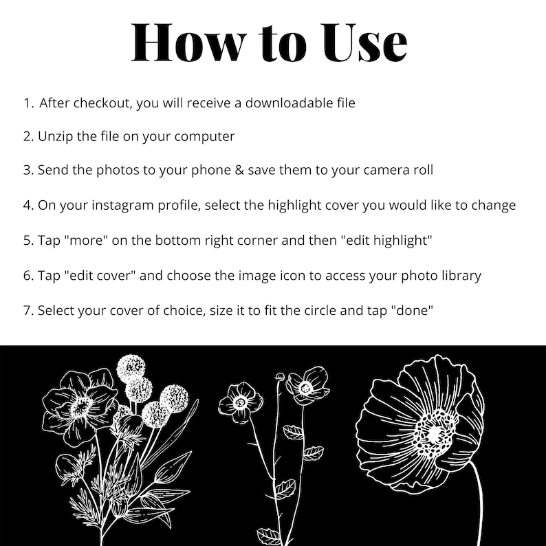 Floral Instagram Highlight Covers Black and White Botanical Minimalist