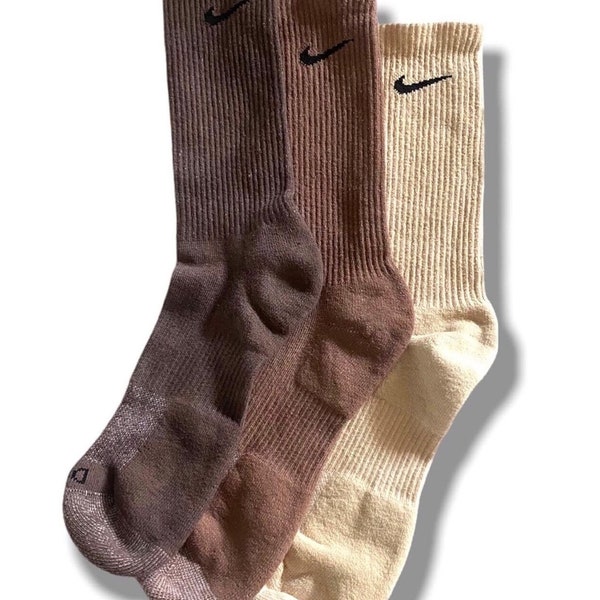 Nike Hand-Dyed Dri-Fit  Crew Sock Brown Tone | Neutral | Made to Order | Earthy Brown | Coffee