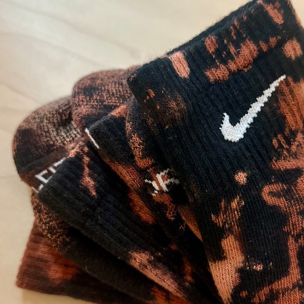 Bleached Nike Crew Socks | Reversed Tie Dye | Athletic Apparel  | Unisex | Hand Crafted | Ankle Socks