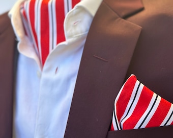 Red & White Silky Cotton Cravat – Elegant Ascot Tie, Vintage Inspired Unisex Neckwear