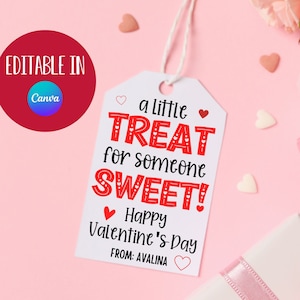 Valentine's Day Tag, Sweet Treat, Valentine Gift Label, Kids School Printable Editable, Treat Bags, Classroom Favor Tag, Business Gift