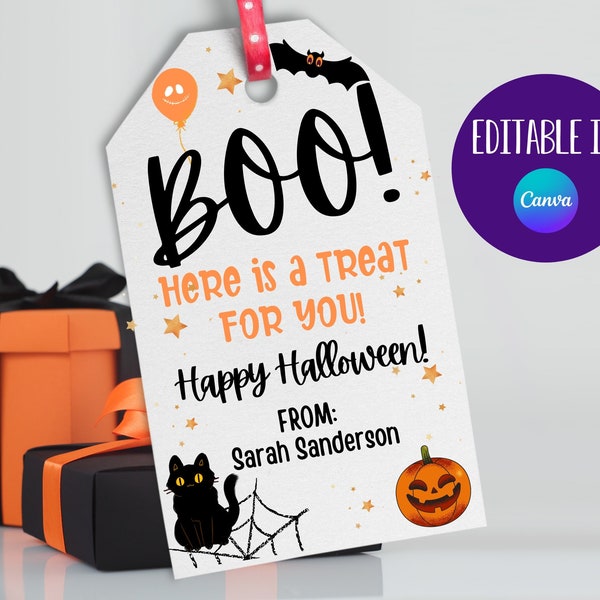 Étiquettes de faveur d'Halloween, étiquettes de cadeau de Boo, étiquettes de faveur de tour ou de traitement, sacs de traitement, étiquettes imprimables d'Halloween, faveur de partie d'Halloween, étiquettes de cadeau de Boo