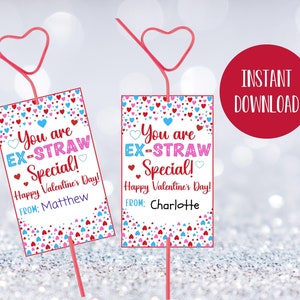Valentinstag Geschenkanhänger, Du bist Ex-Stroh Spezial, Download, Klassenzimmer Valentinstag Karte, Schule Gastgeschenk, Valentinstag Anhänger, Etikett, EX-STROH