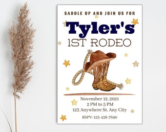 First Rodeo Birthday Invitation, Our Little Cowboy is One, Wild West First Birthday Editable Invitation, Western Birthday Invite, 1st Rodeo