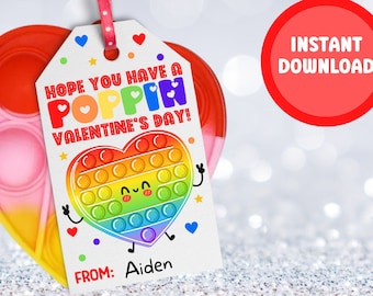 Valentines Pop it Tags, Poppin Labels, Download, Classroom Valentine Cards, School Party Favor, Valentine's Day Tag, Valentine Label, Gift