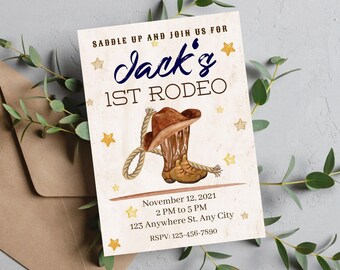 My First Rodeo Birthday Invitation, Western First Birthday Invitation, Digital, Horse Invite, Wild West Birthday Invitation, Imprimible, 1st