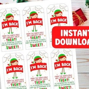 I Am Back Elf Gift Tags, Elf Traditie, Kerst Elf Terugkerend, Geschenken van Elf, Elf Gift Tags, Elf Afdrukbaar, Terug van de Noordpool
