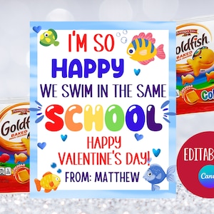 Gold Fisch Valentinstag Karte, Valentinstag Karte, Schule Valentine, Valentinstag Geschenkanhänger, Kinder bedruckbar, Leckerlibeutel, Klassenzimmer