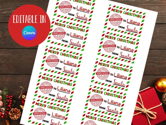 Christmas Gift Labels, From Santa Claus,  Kids Name Tag, Printable Santa's Workshop Stickers Tags, Christmas TO Gift Labels, Editable