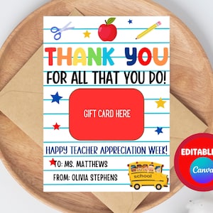 Porta-cartão-presente para impressão, agradecimento ao professor, ideia de presente para o último dia de aula para professores, porta-cartão-presente 5x7, cartão-presente para professores, agradecimento