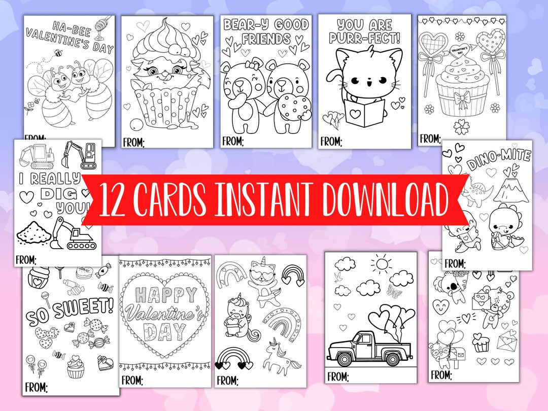 Valentine Coloring Cards Printable Valentine s Day Cards Kids Valentines Cards Printable