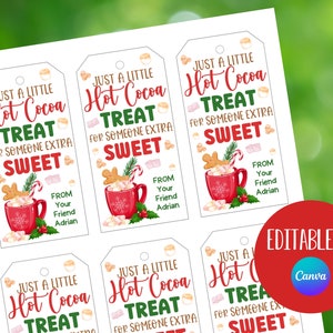 Hot Cocoa Christmas Gift Tag, Sweet Treat for Someone, Sweet Bag Tag, Christmas Party Favor, Winter Gift Tag, Holiday Gift Idea, Editable