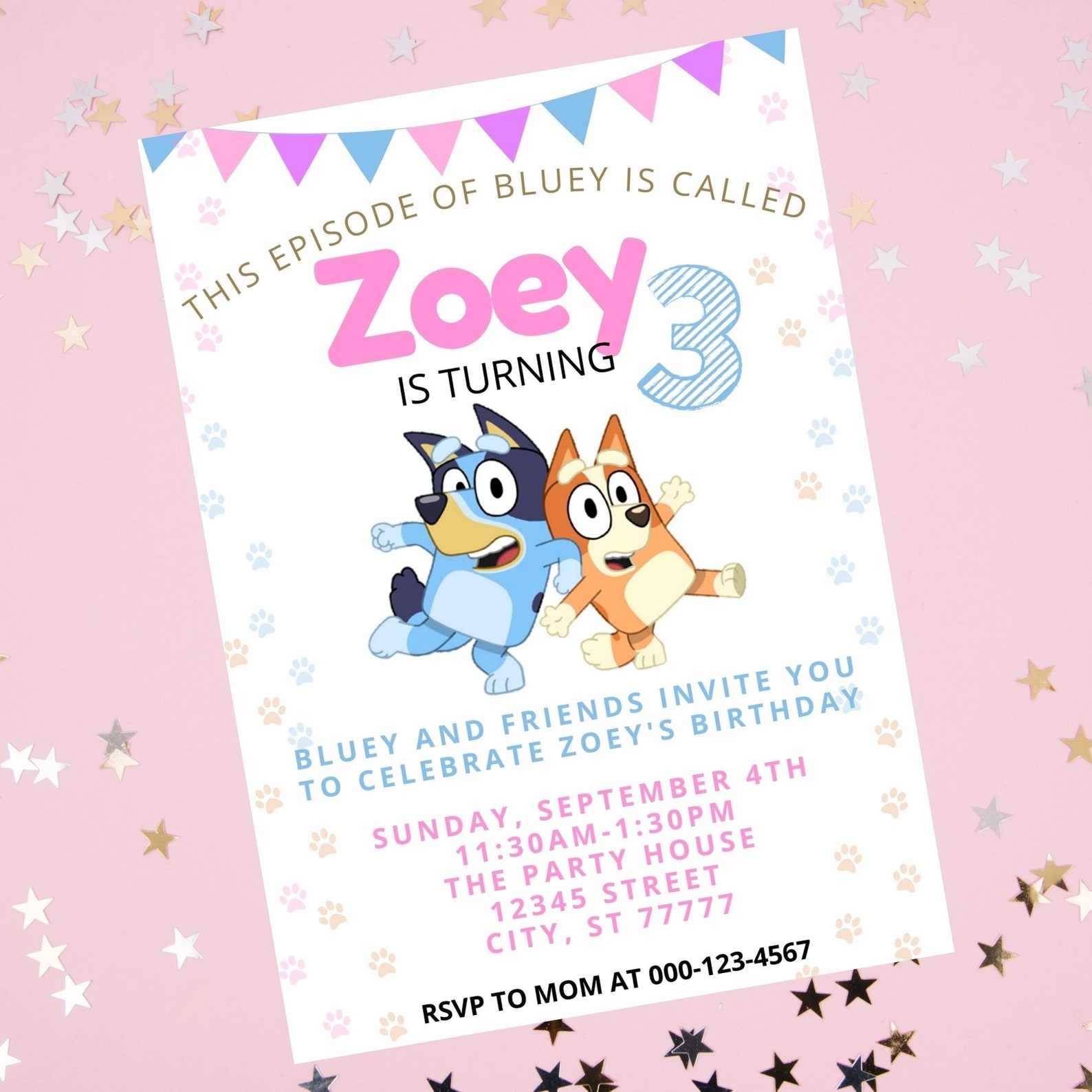 Pink Bluey Birthday Bluey Birthday Invitation Birthday - Etsy UK