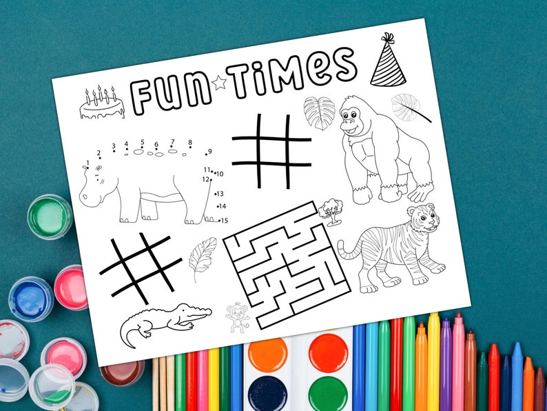 Zoo Animals Coloring Page Birthday Coloring Activity Wild Etsy