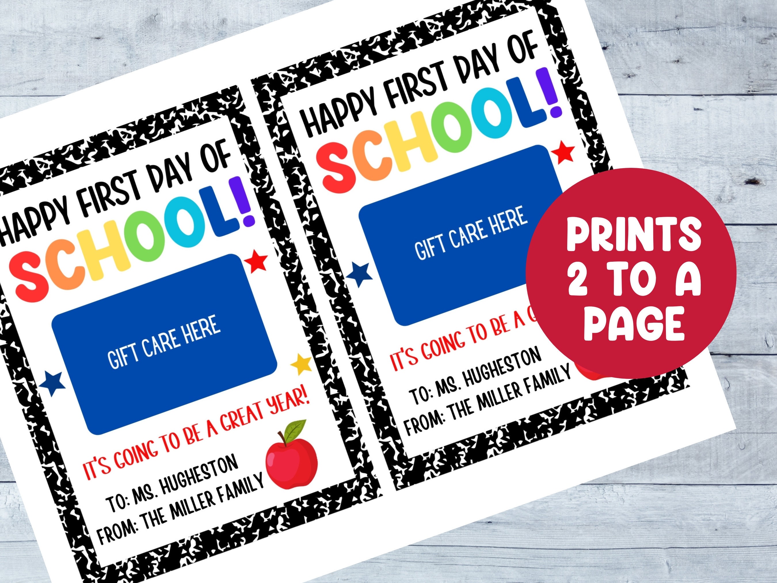 Printable First Day of School Gift Card Holder, Welcome Back to School ...