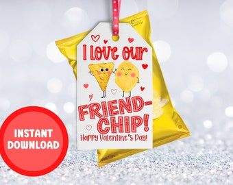 Kids Valentines Cards Friend-Chip, Chip Hooray, Valentine Tags, Printable Valentines Day, Kid Gifts for School Classroom Bag Chips Tags,