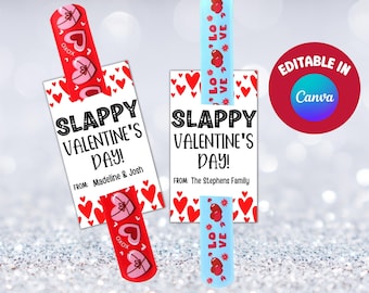 Editable Slap Bracelet Valentine's Day Gift Tag, Slappy Valentine's Day, School Gift, Valentine Day Tag, School Printable, Classroom Favor