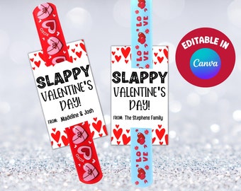 Editable Slap Bracelet Valentine's Day Gift Tag, Slappy Valentine's Day, School Gift, Valentine Day Tag, School Printable, Classroom Favor