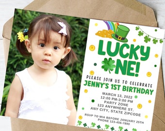 Lucky One Birthday Invitation, St. Patrick's Day Birthday Invitation, 1st Birthday Invite, Gender Neutral Birthday, Printable, Custom Invite