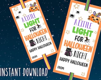 Glow Stick Tag, A Little Bit of Light for Halloween Night, Printable Halloween Tags, Halloween Party Favor, Boo Gift Tags, Trick or Treat