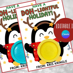 Christmas Play Doh Holder Penguin, Printable Holiday Class Gifts, Play Dough Gift, Christmas Play-Doh Classroom Favor, School Gift, Party