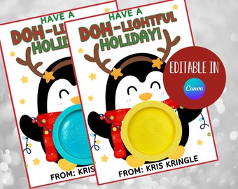 Christmas Play Doh Holder Penguin, Printable Holiday Class Gifts, Play Dough Gift, Christmas Play-Doh Classroom Favor, School Gift, Party