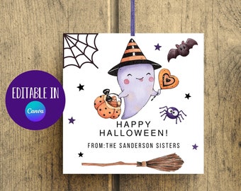 Etiquettes à imprimer Halloween, Gâterie d'Halloween, Etiquettes pour cadeaux, Des bonbons ou un sort, Sacs à friandises, Etiquettes joyeux Halloween, Fête d'Halloween, Étiquettes cadeaux fantômes