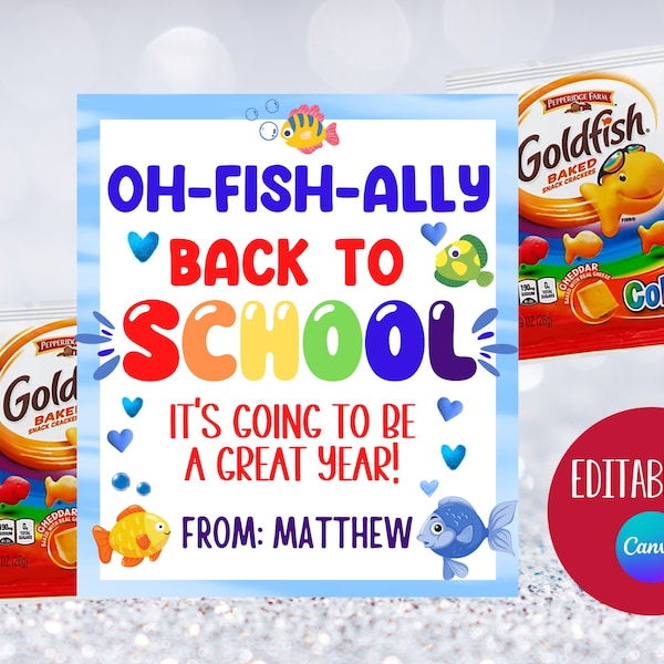 Étiquette de retour à l'école Oh-Fish-Ally, étiquette de retour à l'école, étiquette de retour à l'école imprimable, étiquette de cookie de retour à l'école, étiquette de cookie de poisson, premier jour